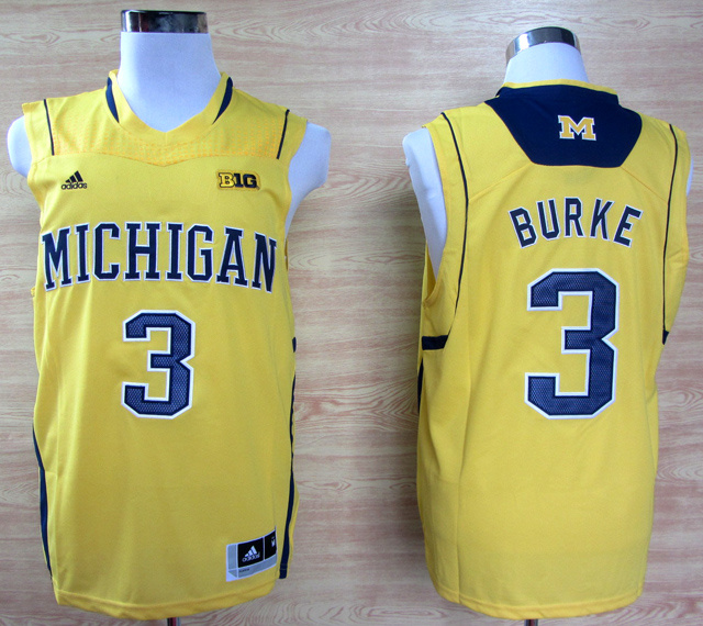 NCAA Michigan Wolverines 3 Trey Burke Yellow College Basketball Jersey Big 10 Patch